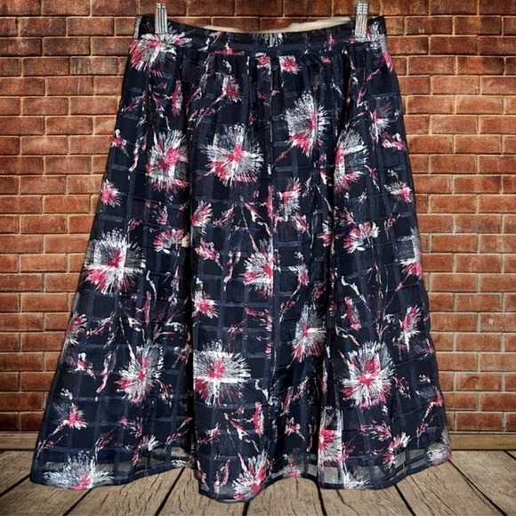 WOMEN'S Halogen NWOT Floral Check Midi Skirt - Size 4 - Picture 1 of 3